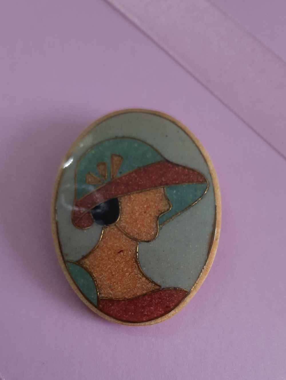 Vintage-Inspired Red and Teal Enamel Woman Profile Pin
